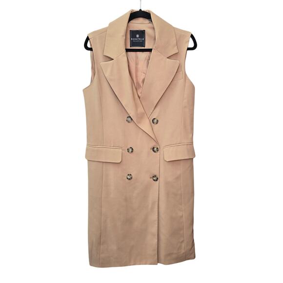 Bagatelle Collection Blazer Dress Women Medium Tan Double Breasted Vest Mob Wife - Picture 1 of 12